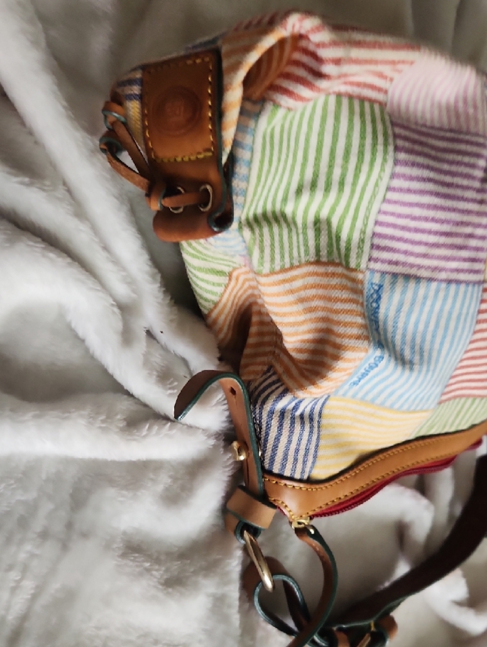 Dooney & Bourke Pastel Patchwork Striped Canvas Shoulder Bag - Picture 3 of 5